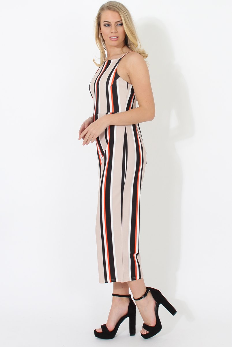 Beige Striped Culotte Jumpsuit - Beatrix-Jumpsuits