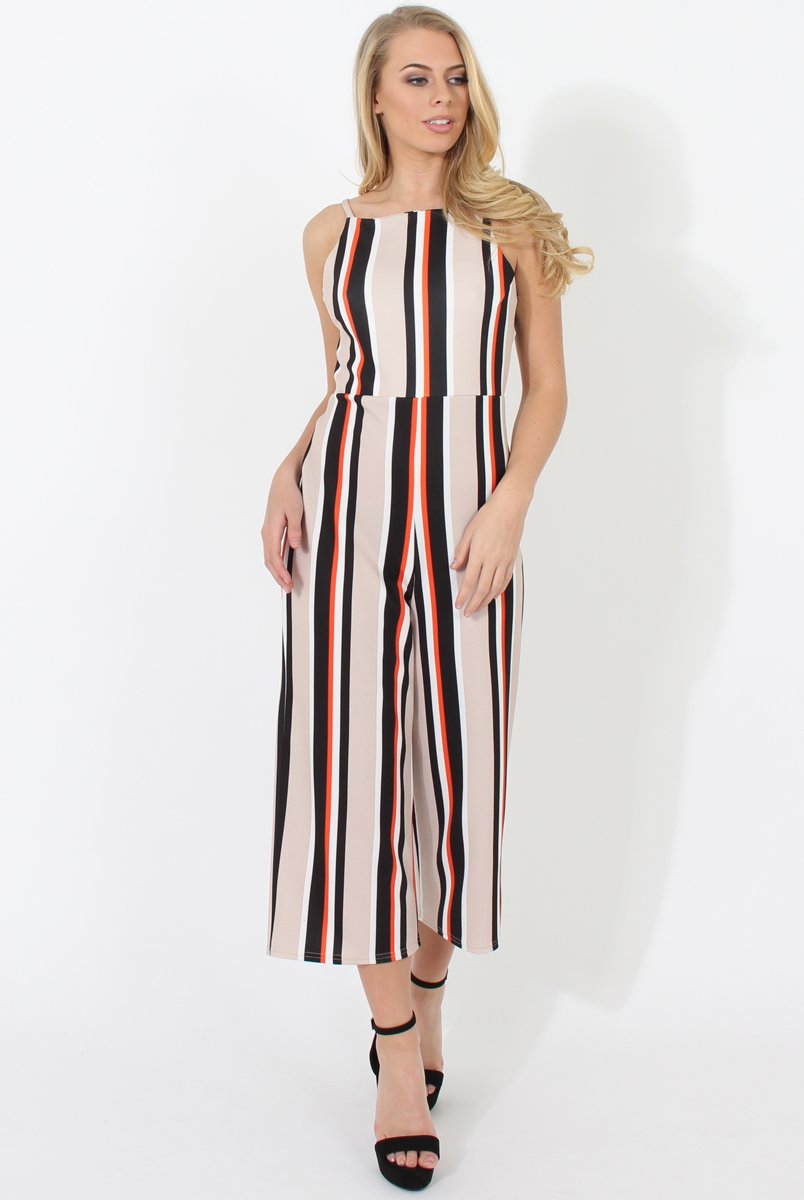 Beige Striped Culotte Jumpsuit - Beatrix-Jumpsuits