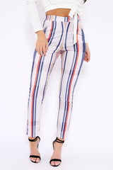 Beige Striped Tapered Trousers - Jasmyn-Trousers