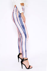 Beige Striped Tapered Trousers - Jasmyn-Trousers