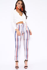 Beige Striped Tapered Trousers - Jasmyn-Trousers