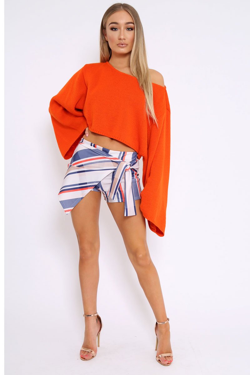 Beige Striped Tie Front Skort - Retta-Skorts