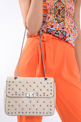 Beige Studded Cross Body Bag - Orba-Bags