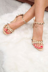 Beige Studded Cross Strappy Heels - Sofina-Heels
