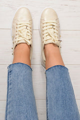Beige Studded Lace Up Trainers - Ada-Trainers