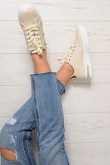 Beige Studded Lace Up Trainers - Ada-Trainers