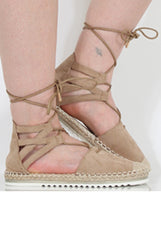 Beige Suede Lace Up Espadrilles - Marisa-Shoes