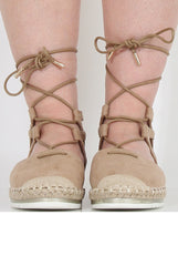 Beige Suede Lace Up Espadrilles - Marisa-Shoes