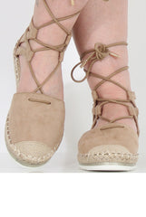 Beige Suede Lace Up Espadrilles - Marisa-Shoes