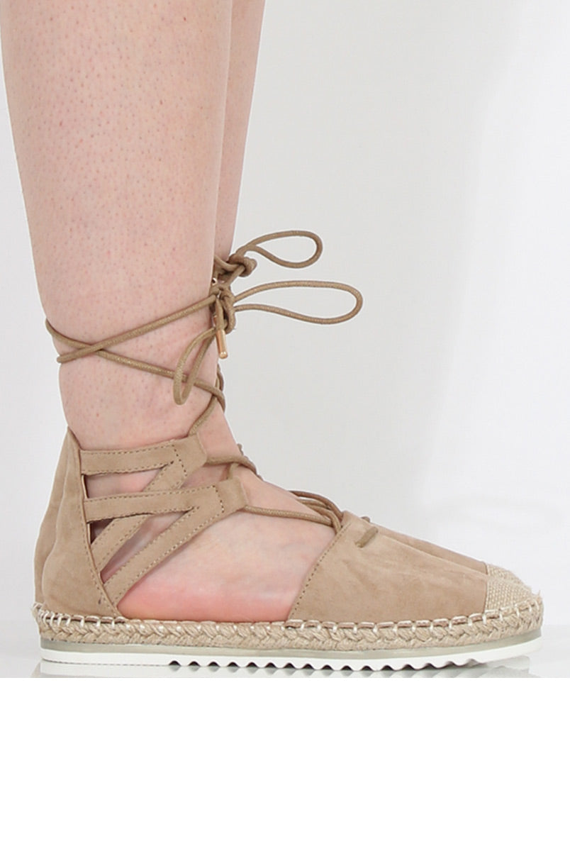 Beige Suede Lace Up Espadrilles - Marisa-Shoes