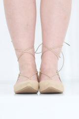 Beige Suede Lace Up Flats - Nina-Shoes