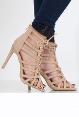 Beige Suede Lace Up Heel - Addie-Heels