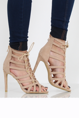 Beige Suede Lace Up Heel - Addie-Heels