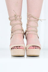 Beige Suede Tie Up Wedges - Magna-Wedges