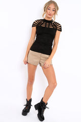 Beige Suedette Shorts - Sadira-Shorts