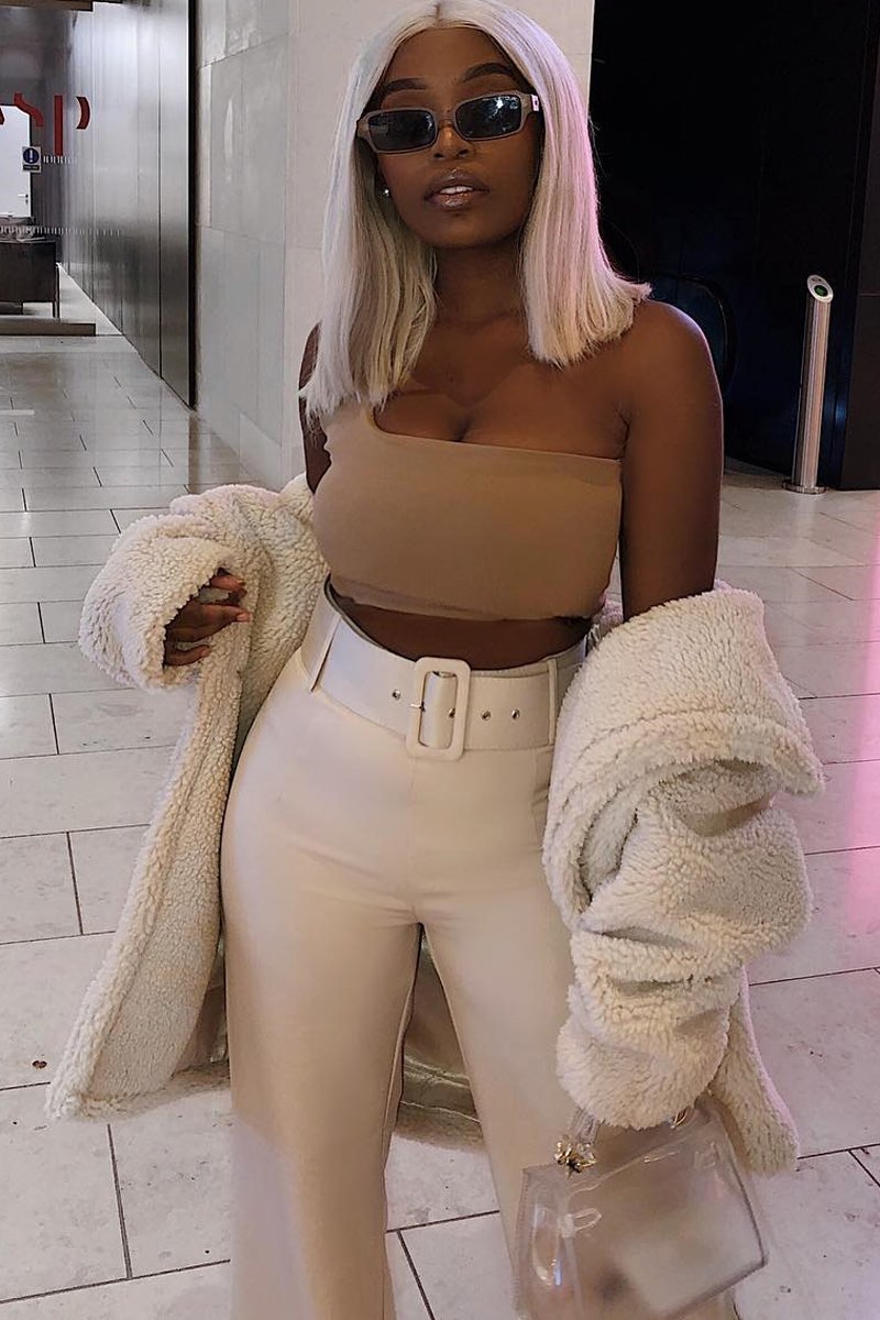 Beige Tailored Wide Leg Belted Trousers - Chenelle-Trousers