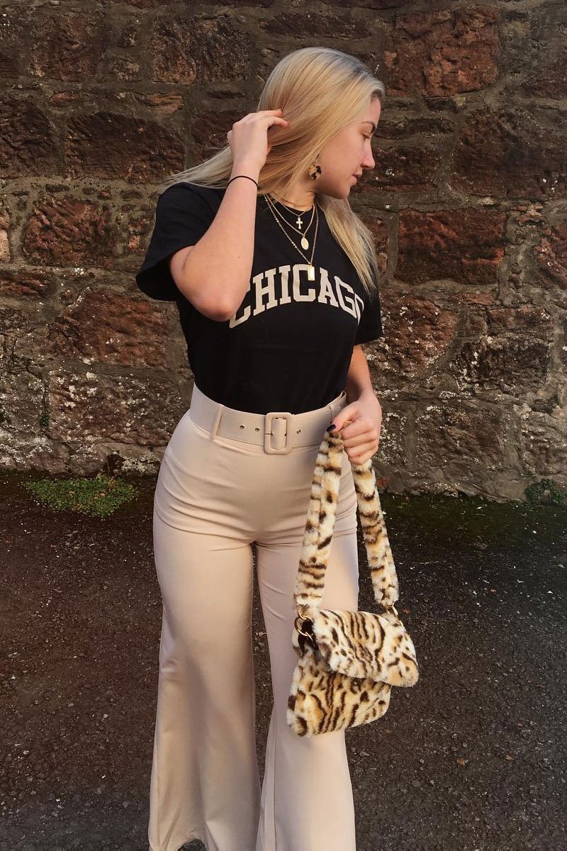 Beige Tailored Wide Leg Belted Trousers - Chenelle-Trousers