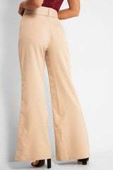 Beige Tailored Wide Leg Belted Trousers - Chenelle-Trousers