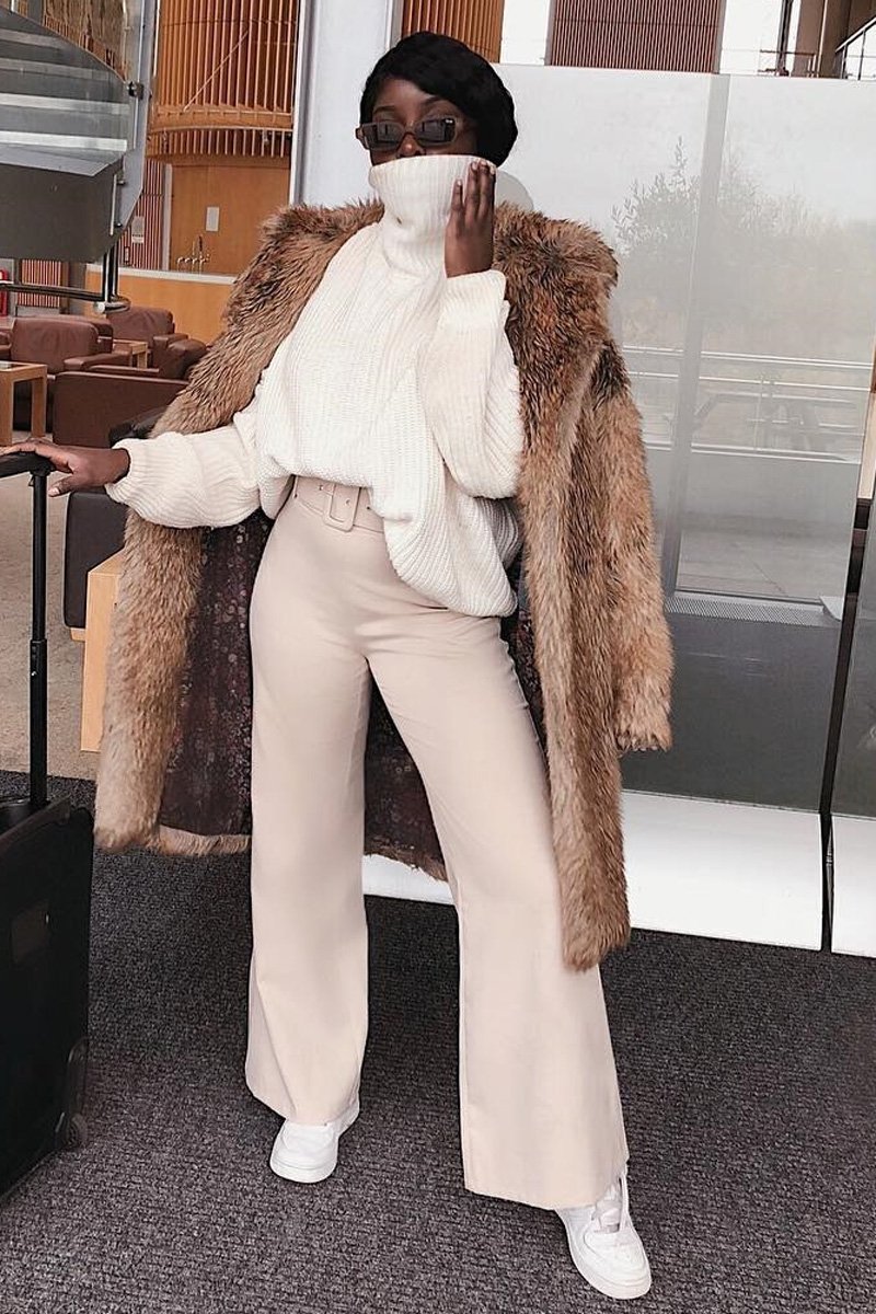 Beige Tailored Wide Leg Belted Trousers - Chenelle-Trousers