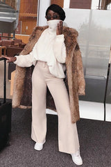 Beige Tailored Wide Leg Belted Trousers - Chenelle-Trousers