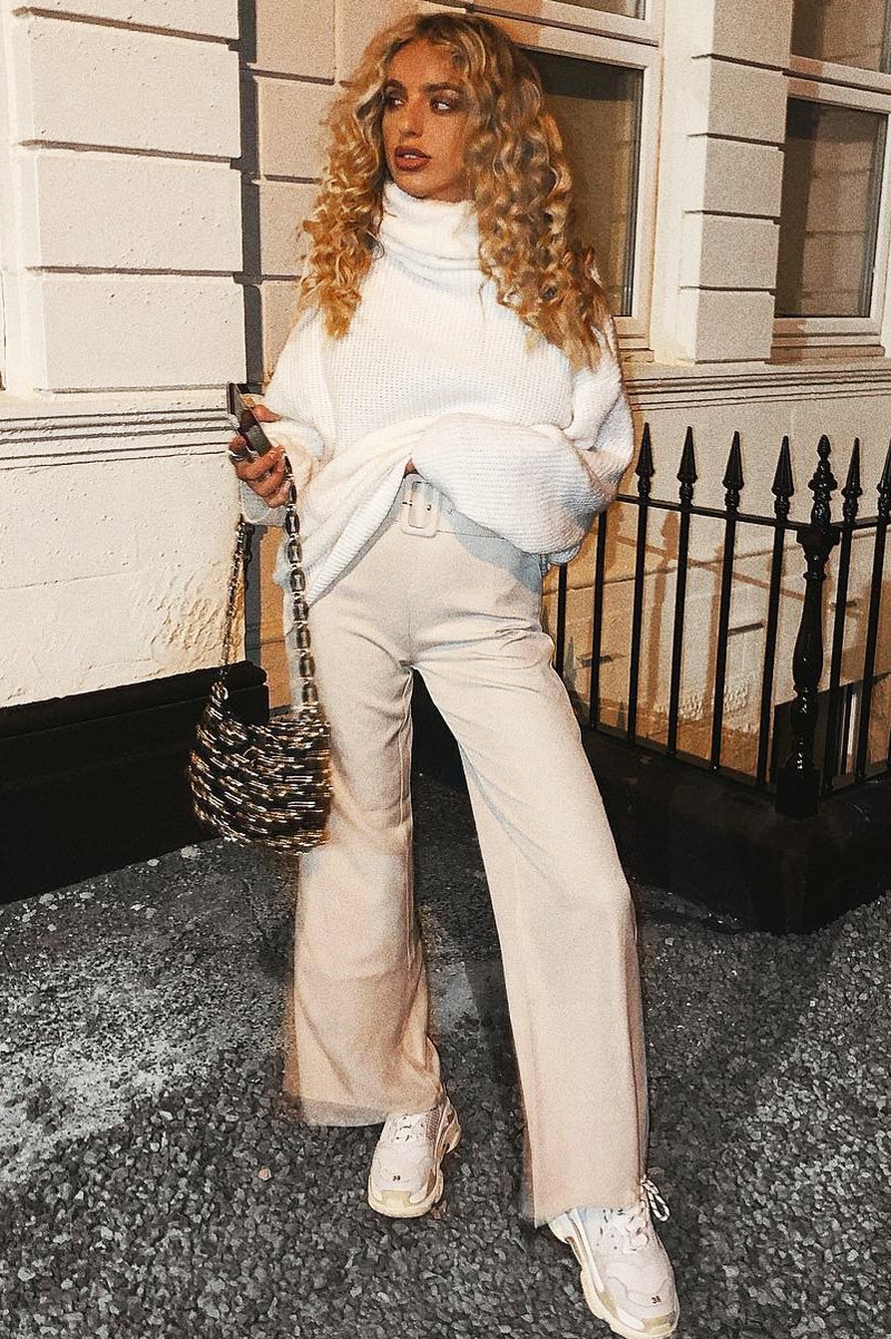 Beige Tailored Wide Leg Belted Trousers - Chenelle-Trousers