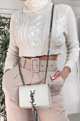 Beige Tailored Wide Leg Belted Trousers - Chenelle-Trousers