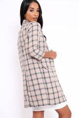 Beige Tartan Long Blazer - Kerrie-Jackets