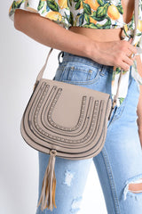 Beige Tassel Cross Body Saddle Bag - Jilly-Bags