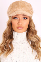 Beige Teddy Fabric Baker Boy Cap - Bryla-Hats