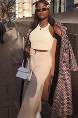 Beige Thick Rib Halter Neck Crop Top - Aariella-Crop Tops