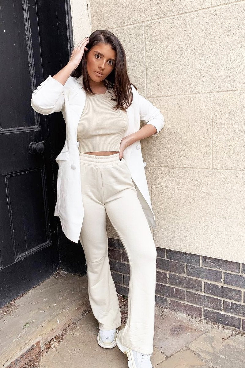 Beige Thick Rib Halter Neck Crop Top - Aariella-Crop Tops
