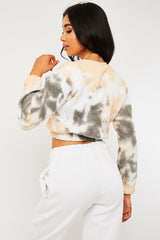 Beige Tie Dye Gathered Waist Sweatshirt - Amirra-Sweatshirts