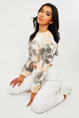 Beige Tie Dye Gathered Waist Sweatshirt - Amirra-Sweatshirts