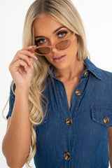 Beige Tinted Lens Mini Cat Eye Sunglasses - Ezrie-Sunglasses