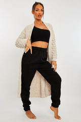 Beige Waffle Sleeve Maxi Cardigan - Davaya-Cardigans