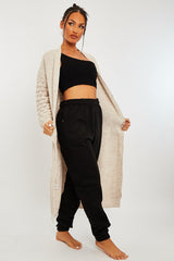 Beige Waffle Sleeve Maxi Cardigan - Davaya-Cardigans