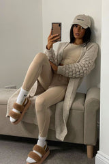 Beige Waffle Sleeve Maxi Cardigan - Davaya-Cardigans