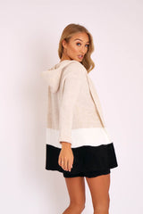Beige White Black Knitted Shorts and Hooded Cardigan Co-ord - Kyrie-Cardigans