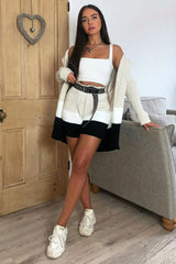 Beige White Black Knitted Shorts and Hooded Cardigan Co-ord - Kyrie-Cardigans