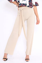 Beige Wide Legged Pleated Trousers - Chantel-Trousers