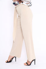 Beige Wide Legged Pleated Trousers - Chantel-Trousers