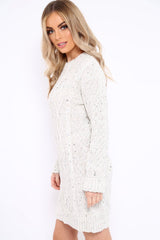 Beige With Flecks Cable Knit Jumper - Ameria-Dresses