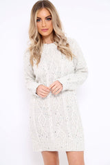 Beige With Flecks Cable Knit Jumper - Ameria-Dresses