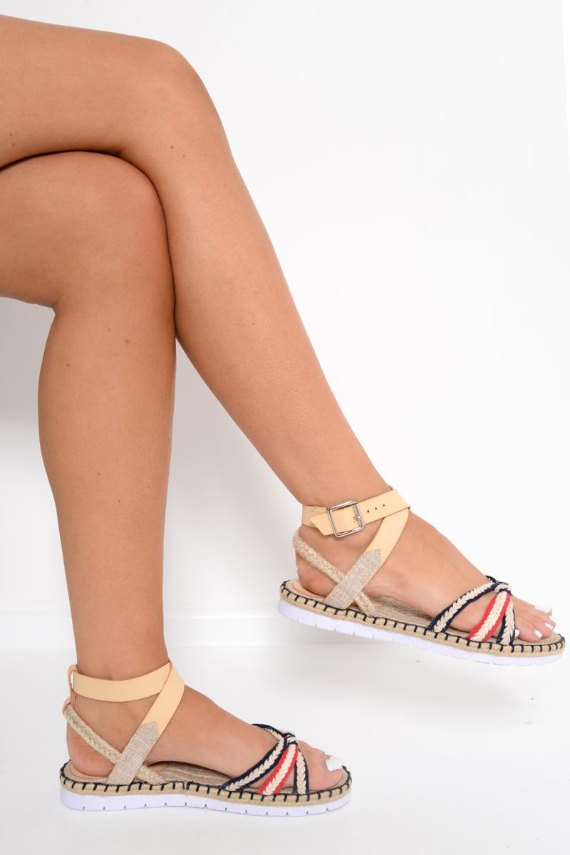 Beige Woven PU Ankle Strap Sandals - Callan-Sandals