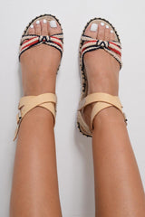 Beige Woven PU Ankle Strap Sandals - Callan-Sandals