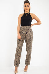 Beige Zebra Print Wide Leg Trousers - Gisella-Trousers