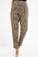 Beige Zebra Print Wide Leg Trousers - Gisella-Trousers
