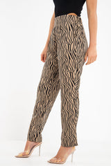Beige Zebra Print Wide Leg Trousers - Gisella-Trousers