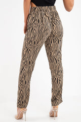 Beige Zebra Print Wide Leg Trousers - Gisella-Trousers