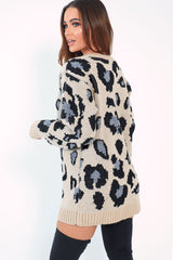 Beige and Blue Leopard Print Jumper Dress - Nancy-Dresses